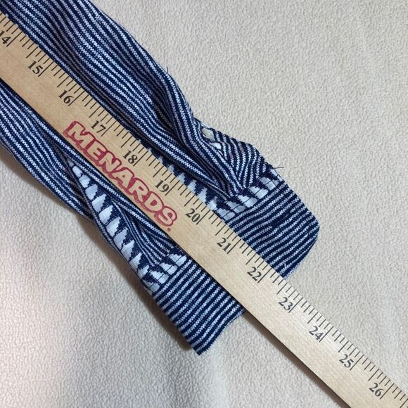 J Crew Blouse XS Navy Re-Imagined Ruffle Neck Button Up Stripe Geometric Design - Picture 4 of 11